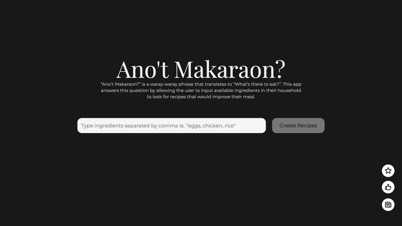 Ano’t Makaraon recipe app with an ingredient input